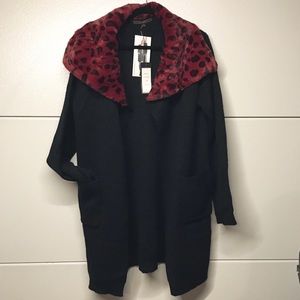 NWT MAXSPORT Long Knit Sweater Faux Fur Collar